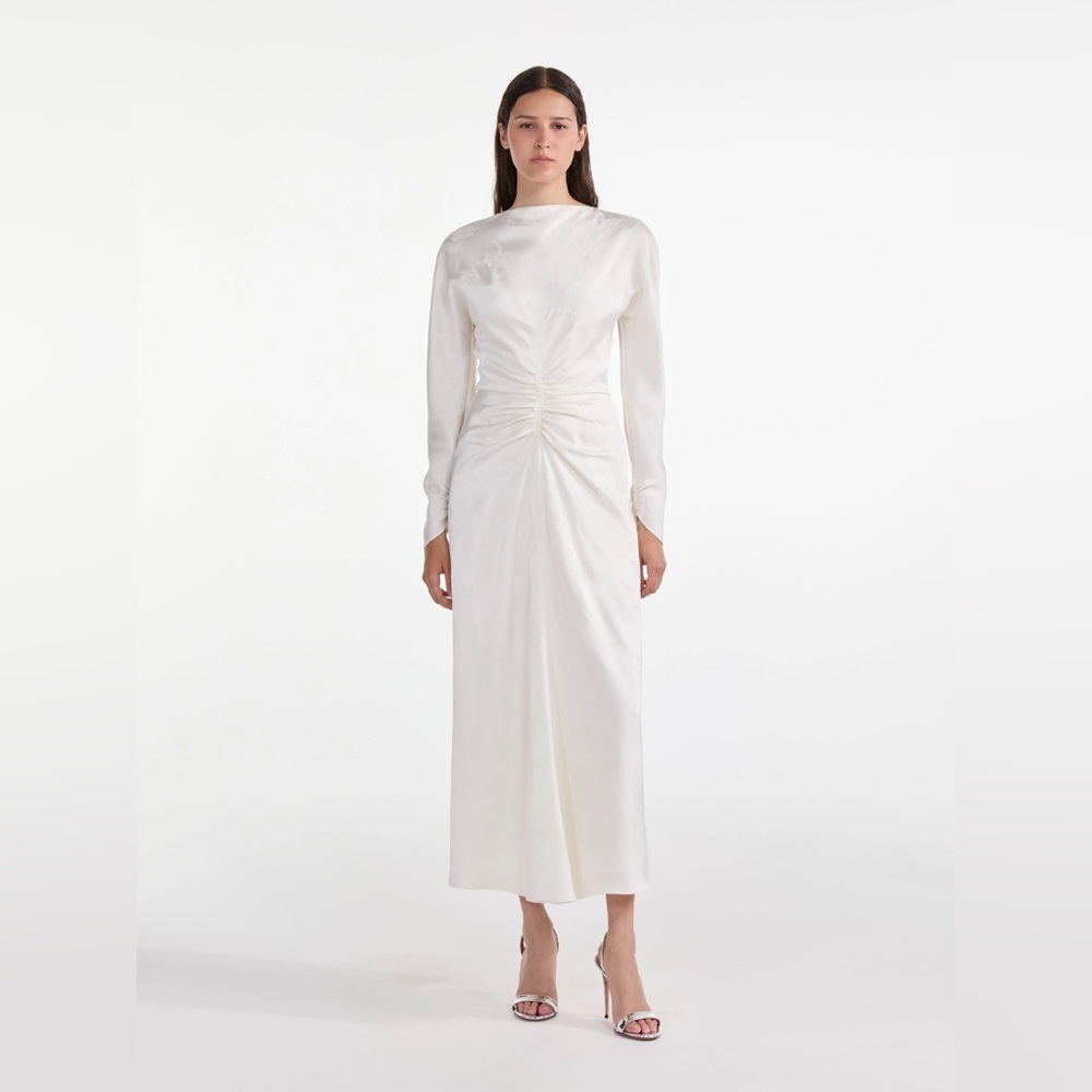 SALONI Marta Blouson Midi Dress in Pearl NWT Size US 8